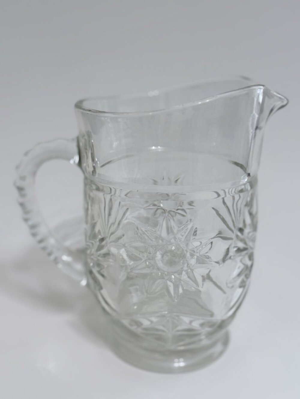 VTG Anchor Hocking Pressed Clear Glass Pitcher Star of David EAPG 5.5" Tall